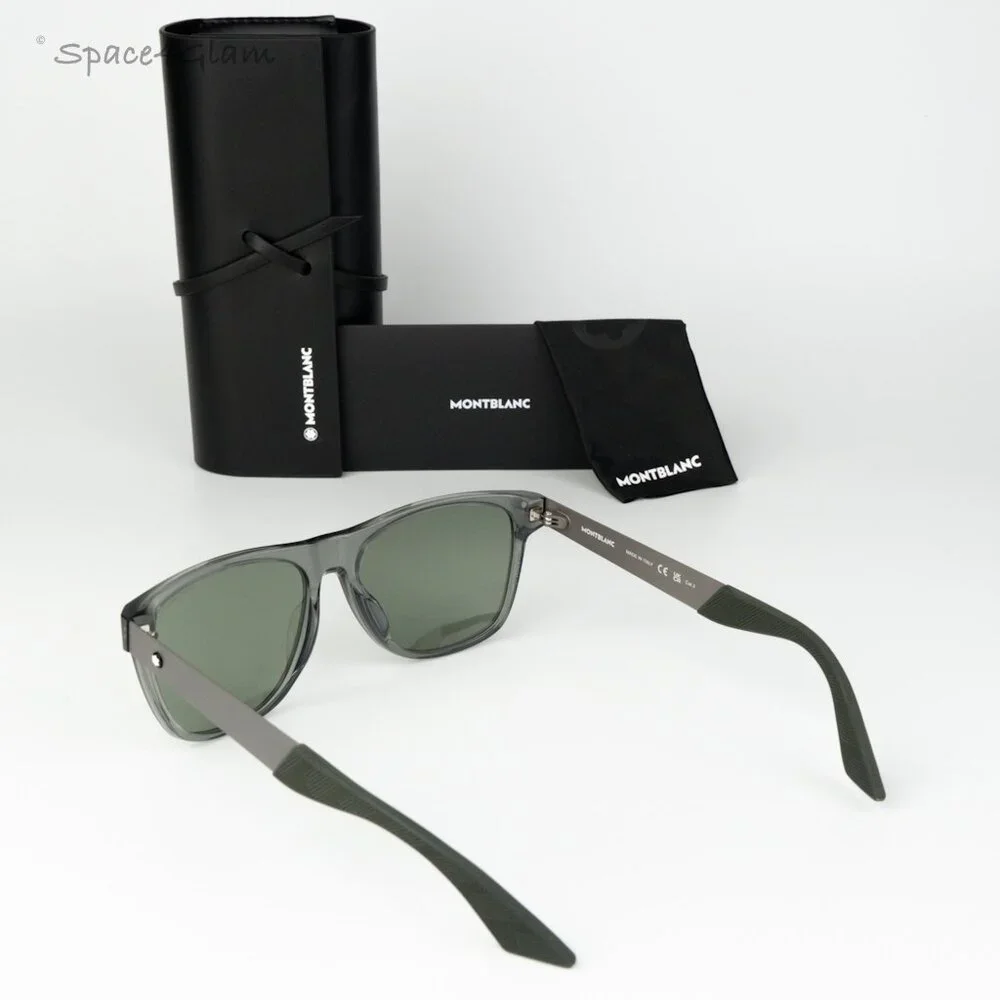 Montblanc Men Sunglasses Grey Ruthenium Green Square MB0298S 003 BRAND NEW